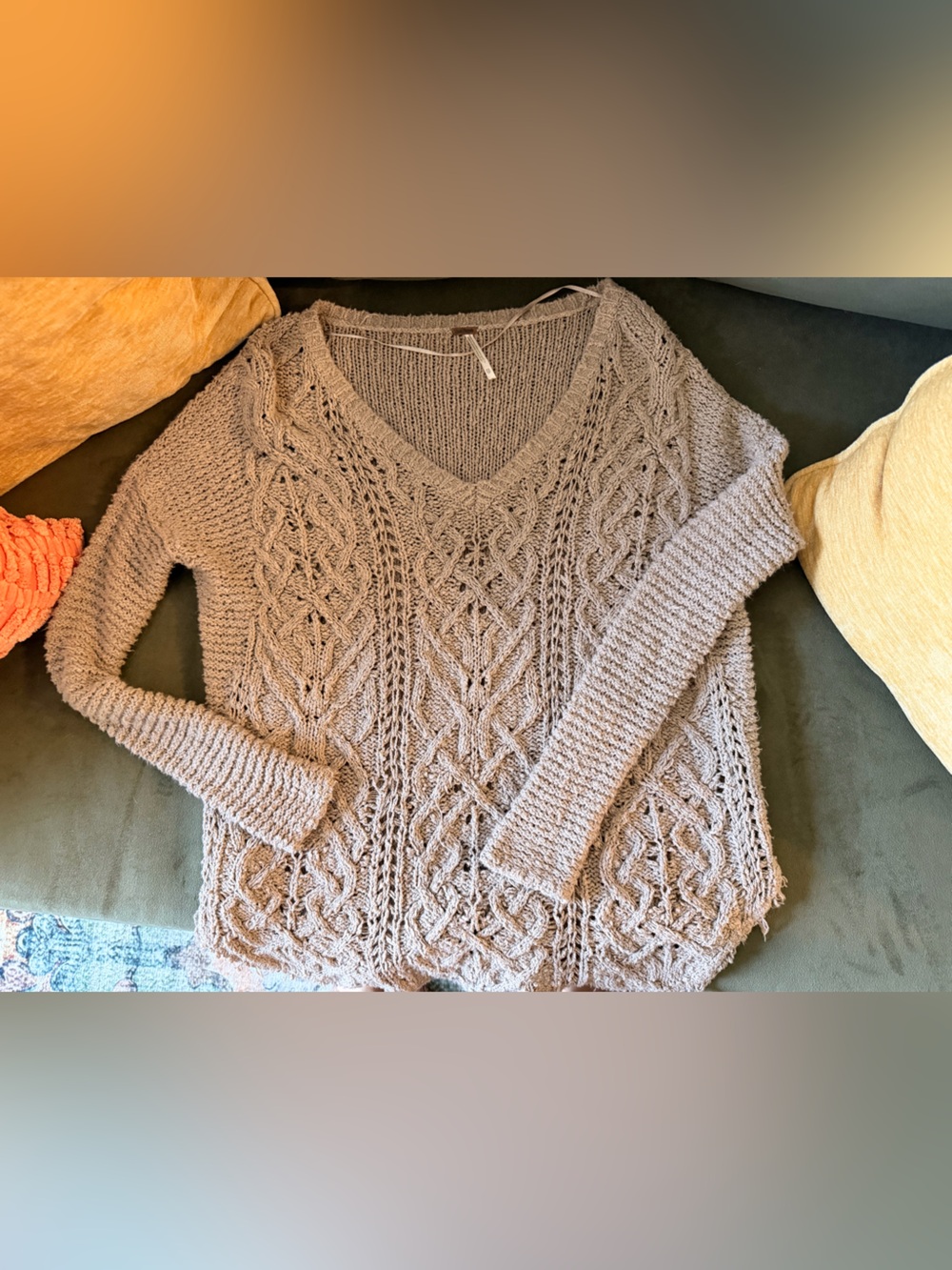 Free People - Women's V-Neck Open Knit Sweater - Beige